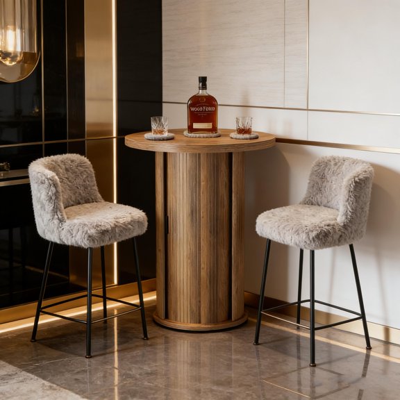 Round High Top Bar Table, Perfect as Pub Table for Kitchen or Bar Unit for Home Entertainment, Space-Saving Design