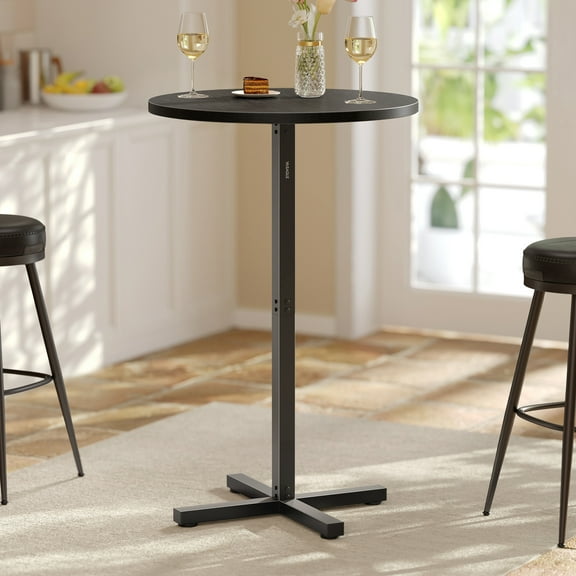Round High-Top Cocktail Table for Small Spaces, 23.6 Inch Dia Bar Table with Cross Base and Adjustable Feet, Seats 2-3, 41.1" Height, Ebony Black