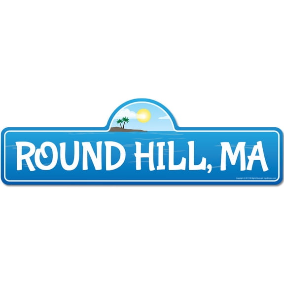 Round Hill MA Massachusetts Beach Street Sign | Indoor/Outdoor | Surfer Ocean Lover Décor For Beach House Garages Living Rooms Bedroom | Signmission Personalized Gift