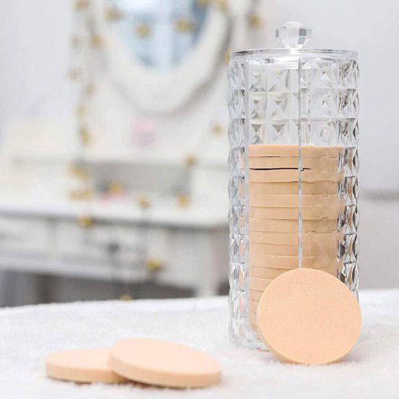 Round Holder Makeup Removers Pad Display Organizer with Lid Dustproof Table Top Vanity Decor