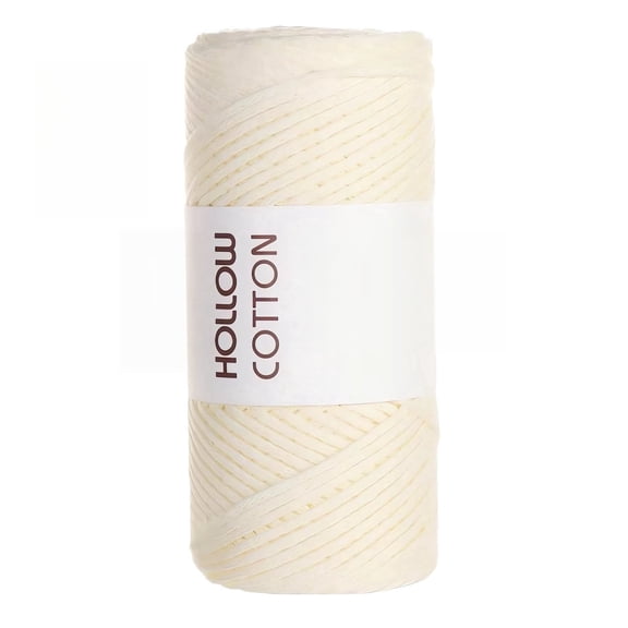 Round Hollow Cotton Hand Woven DIY Knitting/Crochet Yarn for Beginners-150g/5.29oz - Pure Cotton - 2mm Medium- 164 Yards(Milk white)