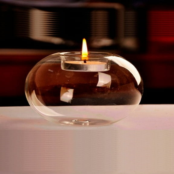Round Hollow Glass Candlestick Creative Crystal Transparent Sphere Shape Candle Holder Home Decoration