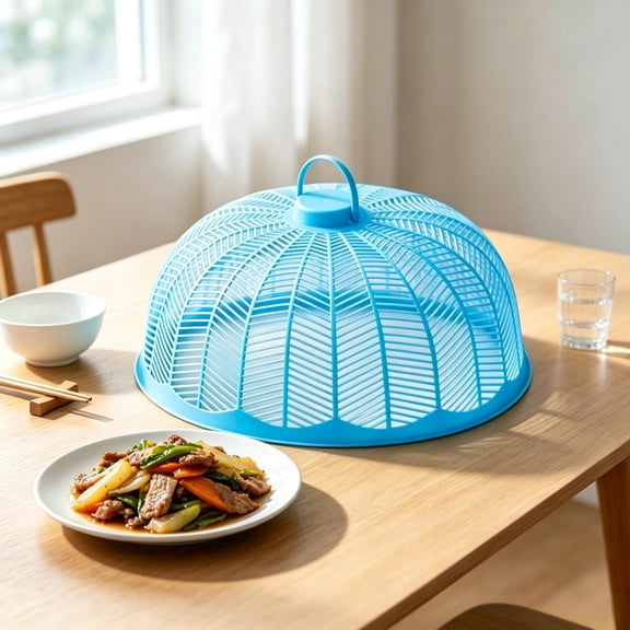 Round Hollow Out Mesh Food Cover with Handle, Breathable Dustproof Dish Cover Guard, Reusable Table Food Protector for Leftover Fruit Meal Anti Fly Kitchen Dining Table Home Daily Use, Pink
