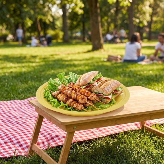 Round Hollow Plastic Food Serving Basket BBQ Plate Holder, Draining Fruit and Vegetable Rinsing Tray for Outdoor Picnic and Kitchen Sink, 1-Piece