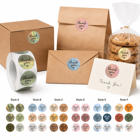 Round Holographic Thermal Labels Style B, 500PCS Round Thermal Printer Labels for Thanks Logo Baking Gift Packaging Stickers