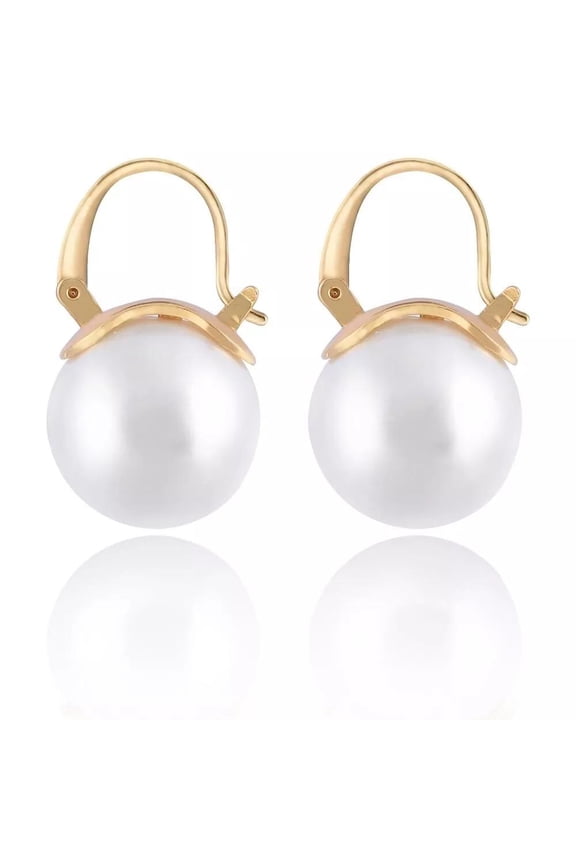Round Hoop Dangle Earrings Stud Pearl Drop Stud Freshwater Cultured Pearl E34