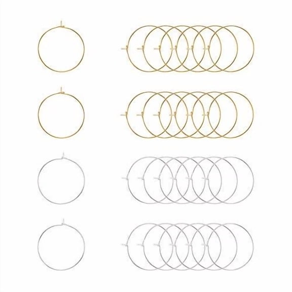 Round Hoop Earrings,100 pcs 2 Colors 25mm(1 Inch) Brass Wire Hoops Wine Glass Charm Rings Beading Hoop for Clay Beads DIY Jewelry Craft Making Party Favors Christmas Decor, Golden/Silver