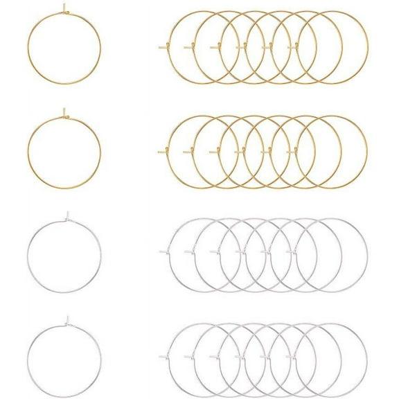 Round Hoop Earrings 100 pcs 2 Colors 25mm(1 Inch) Brass Wire Hoops Wine Glass Charm Rings Beading Hoop for Clay Beads DIY Jewelry Craft Making Party Favors Christmas Decor Golden/Silver diy