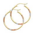 thumbnail image 1 of Round Hoop Earrings 14k Yellow White Rose Gold Satin Matte Finish French Lock Tri Color 25 x 25 mm, 1 of 1