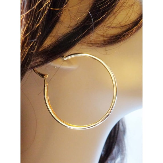 Round Hoop Earrings Circle Tube Hoop Shiny Gold Tone 1.5 inch