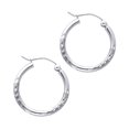 thumbnail image 1 of Round Hoop Earrings Solid 14k White Gold Diamond Cut French Lock Polished Genuine New 20 x 2 mm, 1 of 1