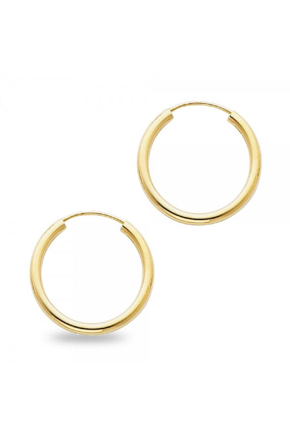 Round Hoop Earrings Solid 14k Yellow Gold Endless Plain Design Classic Polished Finish 20 x 2 mm