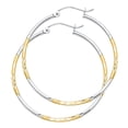 thumbnail image 1 of Round Hoop Earrings Solid 14k Yellow White Gold Diamond Cut Satin Finish Fancy Two Tone 35 x 1.5 mm, 1 of 1
