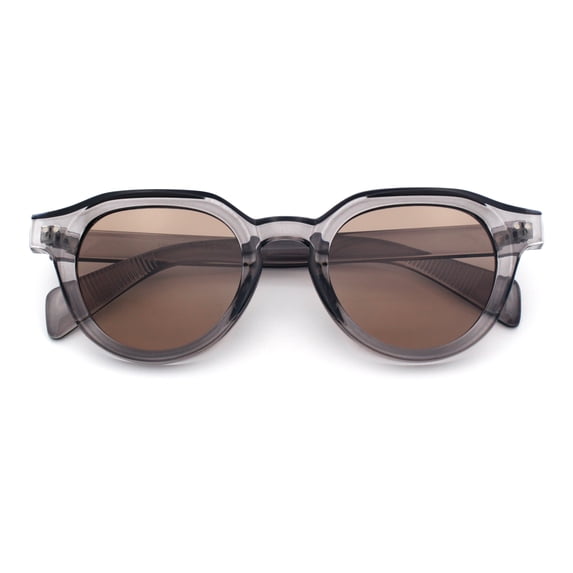 Round Horn Rim Sunglasses Retro Hipster Vintage Keyhole Bridge / Slate - Beige