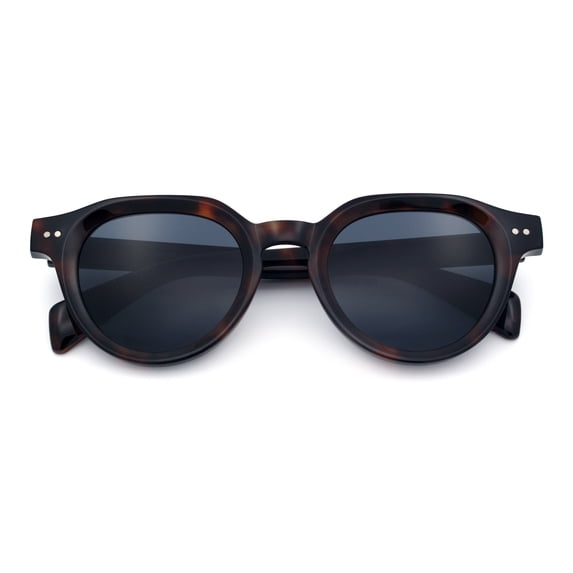 Round Horn Rim Sunglasses Retro Hipster Vintage Keyhole Bridge / Tortoise - Black