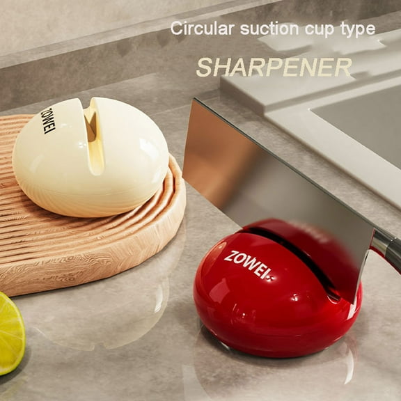 Round Household Suction Cup Sharpening Stone for Kitchen Knife Sharpener Whetstone With Non-Slip Base for Easy Honing and Polishing Blahzhy | Beige