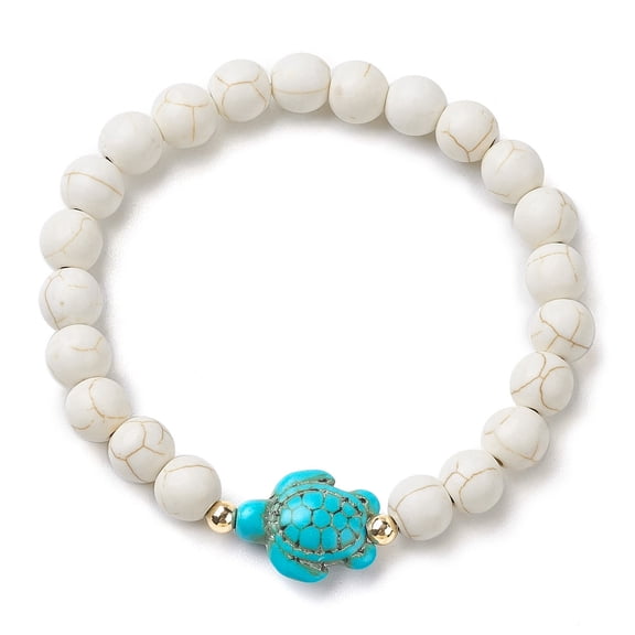 Round Howlite Beaded Stretch Bracelets Summer Beach Turtle Turquoise Bracelets for Women Men Inner Diameter: 2-1/8 inch(5.5cm) BReads: 7.5~8.5mm