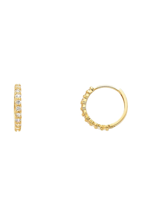 Round Huggie Hoop Earrings Solid 14k Yellow Gold Huggies Hoops CZ Style Polished Finish Fashion 15 mm