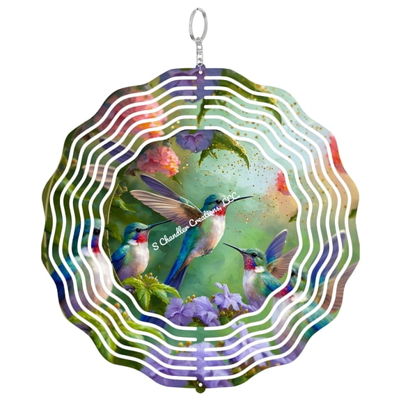 Round Hummingbird Floral 3D Wind Spinner Mothers Day Bird Lover Garden Gift