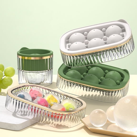 Round Ice Ball Household Ice Ball Box 6 Balls Large Ice For Cube Moulds Green YIWEI