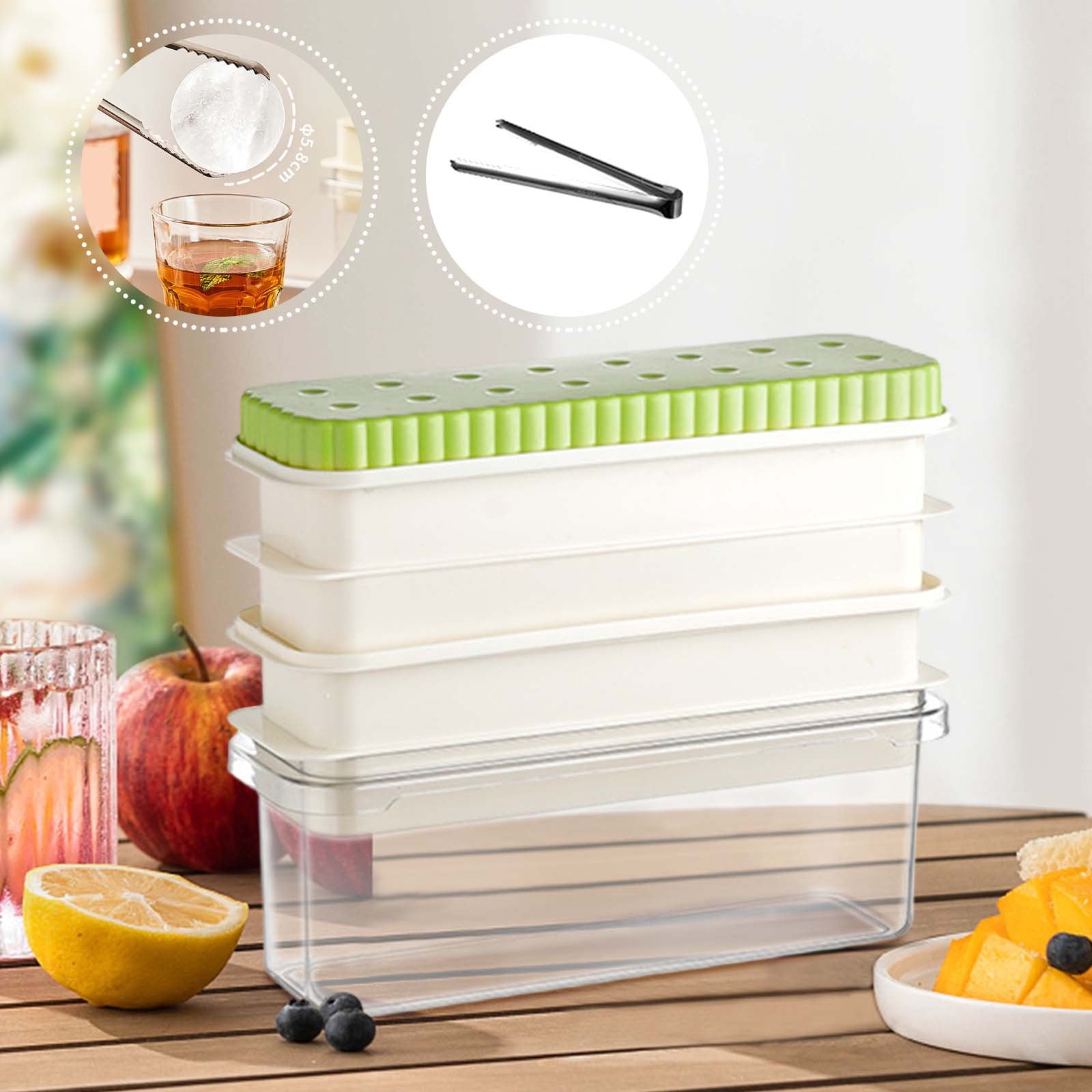 Round Ice Ball Maker with Storage Box & Ice Tongs – BPA-Free Plastic, Easy Release Whiskey Ice Mold for Cocktails, Dishwasher Safe & Odor-Proof (Home Bar Essential) B