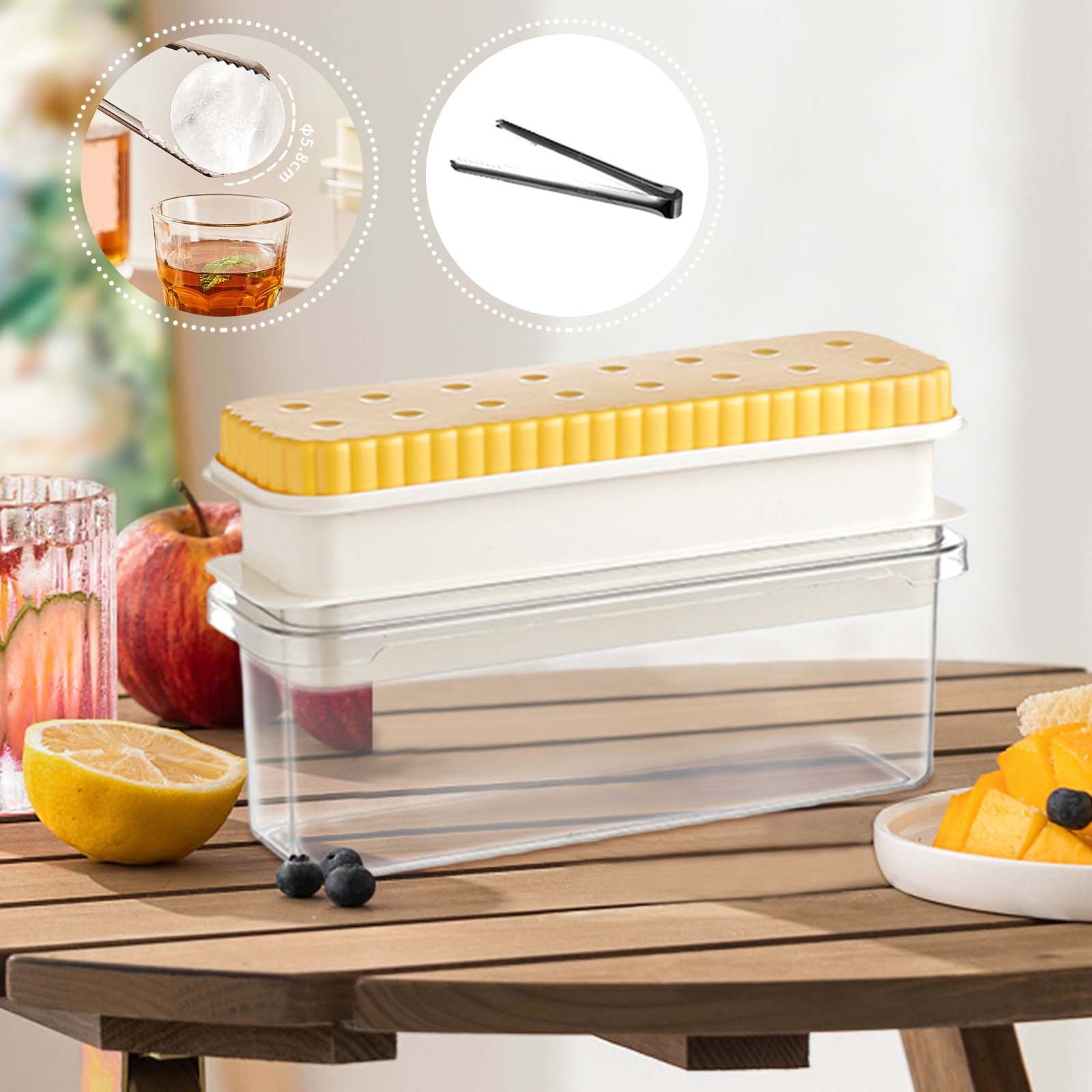 Round Ice Ball Maker with Storage Box & Ice Tongs – BPA-Free Plastic, Easy Release Whiskey Ice Mold for Cocktails, Dishwasher Safe & Odor-Proof (Home Bar Essential) C