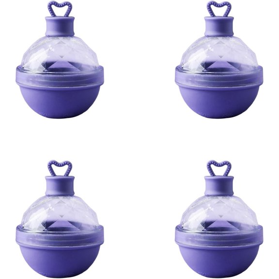 Round Ice Ball Mold, Silicone, with Lid, 4-Pack