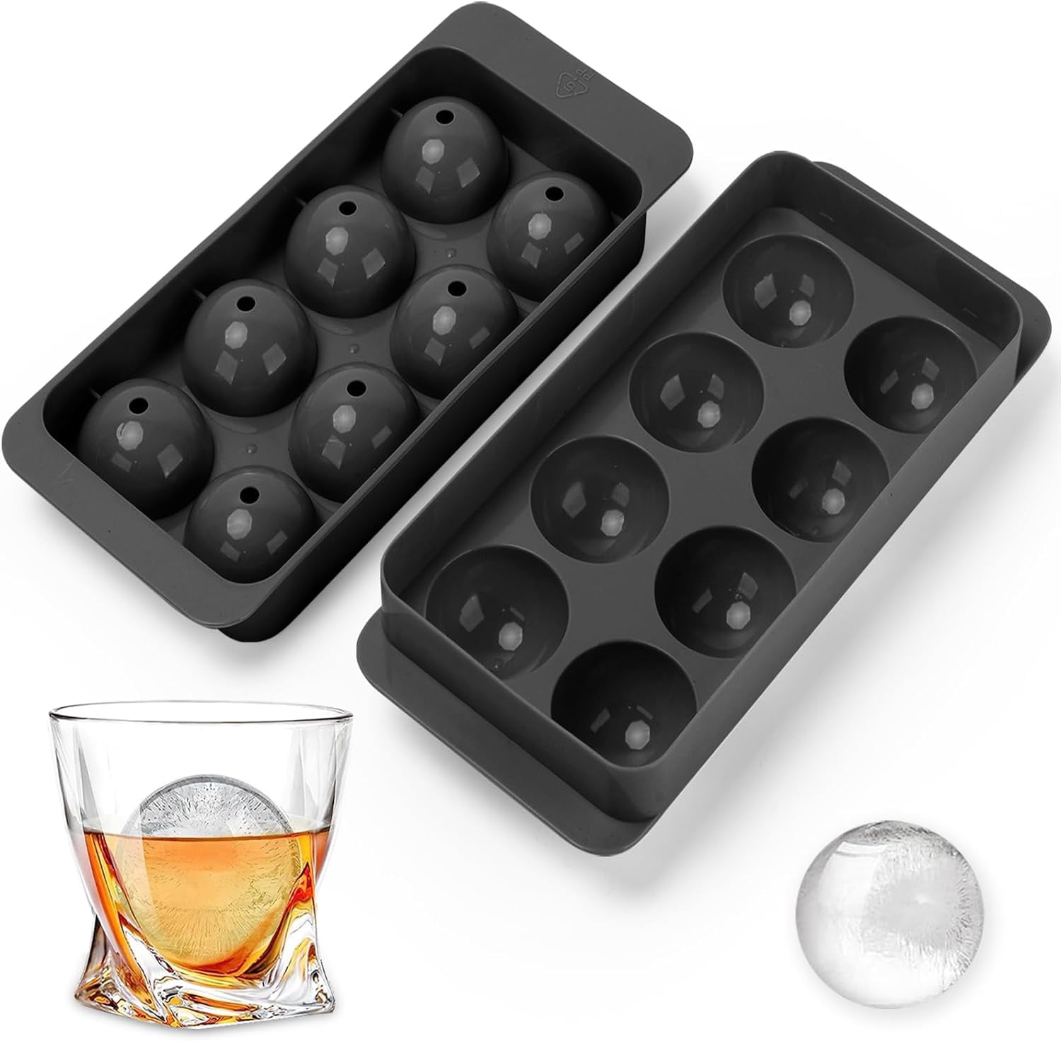 Round Ice Cube Mold,8 PCS x 1.8 in Whiskey Ice Cubes,Circle Ice Cube Tray with Lid, Ice Ball Maker Mold Sphere Ice Cube,Large Ice Cube Molds for Cocktails,Coffee(Round Ice Cube Mold,Black
