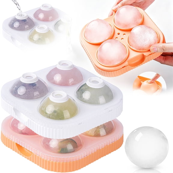 Round Ice Cube Mold, Ice Cube Maker, Ice Ball Mold, Sphere Ice Mold, Ice Sphere Mold, Ball Ice Cube Mold, Easy Fill and Release Round Ice Mold, Plastic Ice 4 Cavity Ice Sphere Tray
