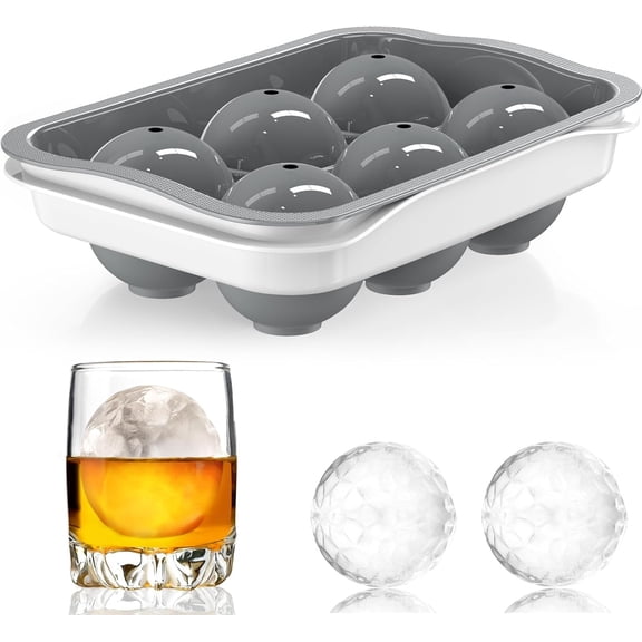 Round Ice Cube Mold with Lid - 2.2 Inch Sphere Ice Ball Maker, Large Whiskey Ice Cubes Mold with Easy Release, Reusable Silicone & Plastic Tray for Bourbon, Scotch, Brandy, Cocktails, Gift