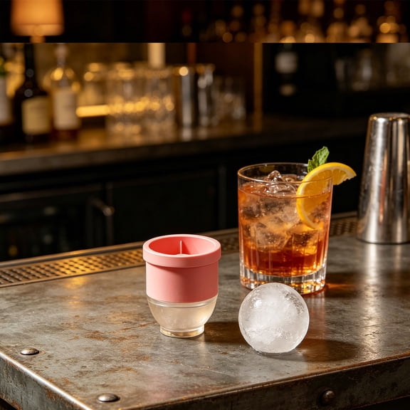 Round Ice Cube Mold, Silicone Ice Ball Maker, Reusable Whiskey Ice Cubes Mold, Leak-Proof Sphere Ice Tray, Small Round Shaper for Home Bar Use, Ice Tray for Bourbon, Scotch, Brandy, Cocktails,Pink