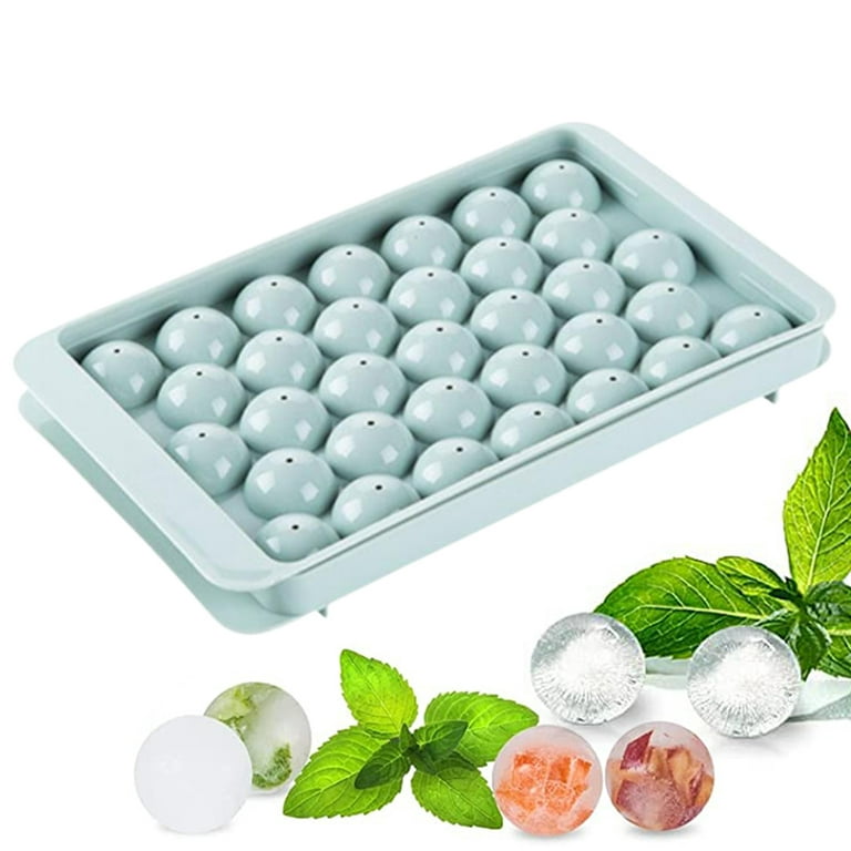 NUOYANG Round Ice Cube Tray with Lid, Ice Ball Maker Mold for Freezer with Container Mini Circle, Ice Cube Tray Making, 33pcs Sphere Ice Chilling