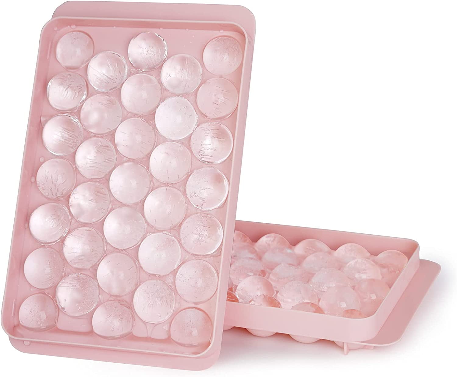 Bwgvdxeru Pink Round Ice Cube Tray for Freezer, Upgraded Ice Ball Trays for  Freezer with Lid & Bin, Scoops, Stackable Ice Cube Molds Making