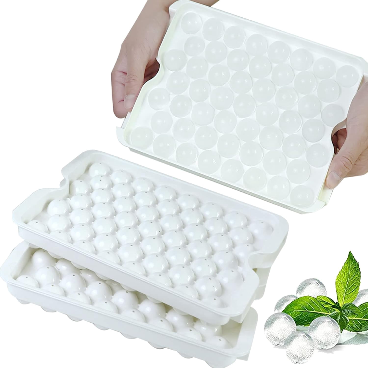 Round Ice Cube Tray with Lid,1.1Inch X106 PCS Sphere Ice Cube Mold for Freezer BPA Free Circle Ice Cube Trays for Making Ice Chilling Cocktail Whiskey Coffee (2 ice Cube Trays with lid White)