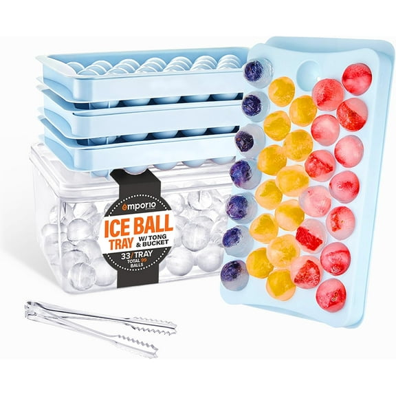 Round Ice Cube Tray with Lid and Bin – Creates 99 Ice Balls (1.1 Inch Size), Stackable Ice Cube Trays, Easy-Release Ice Balls for Drinks and Cocktails, Pack of 1 (3 Trays), Blue