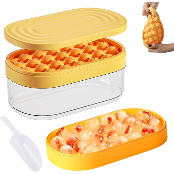 Round Ice Cube Tray with Lid and Bin,Silicone Sphere Ice Trays for Freezer | BPA Free Stackable Round Ice Tray with Cover | Easy Release Making 24-Circle Ice | Come with Ice Scoop