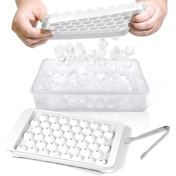 Round Ice Cube Tray with Lid and Bin - Ice Trays for Freezer with Lid - Ice Cube Trays for Freezer with Container (0.8IN-2PACK White)