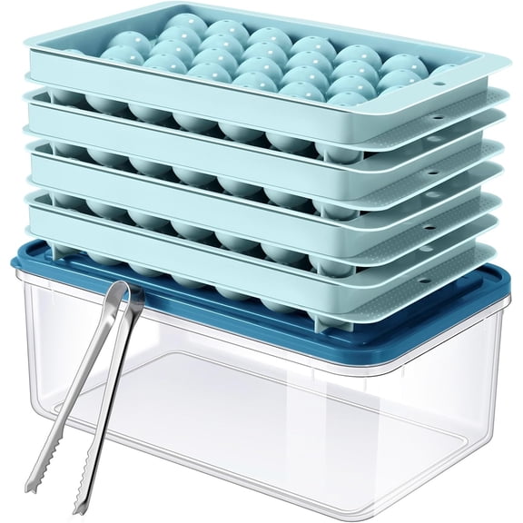 Round Ice Cube Trays 4 Pack for Freezer with Bin, Upgrade Easy Release Small Ice Ball Maker Mold, Freezer Ice Container with Lid, 1.2IN*132PCS Mini Sphere ice Mold, Ice Bucket and Tong,Bpa Free