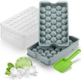 Round Ice Cube Trays with Lid & Bin 64 Small Sphere Ice Ball Maker