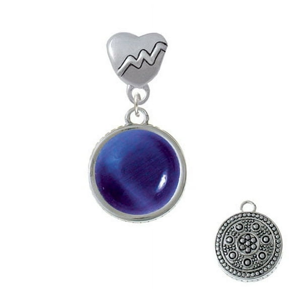 Round - Imitation Cat's Eye - Blue - Heartbeat Charm Bead