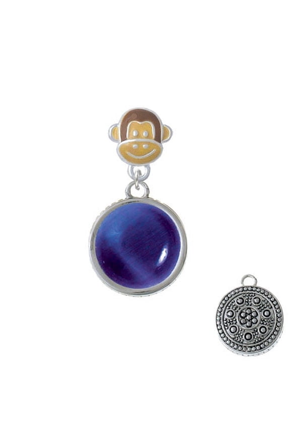 Round - Imitation Cat's Eye - Blue - Monkey Face Charm Bead