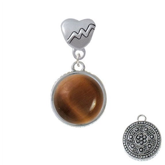 Round - Imitation Cat's Eye - Brown - Heartbeat Charm Bead