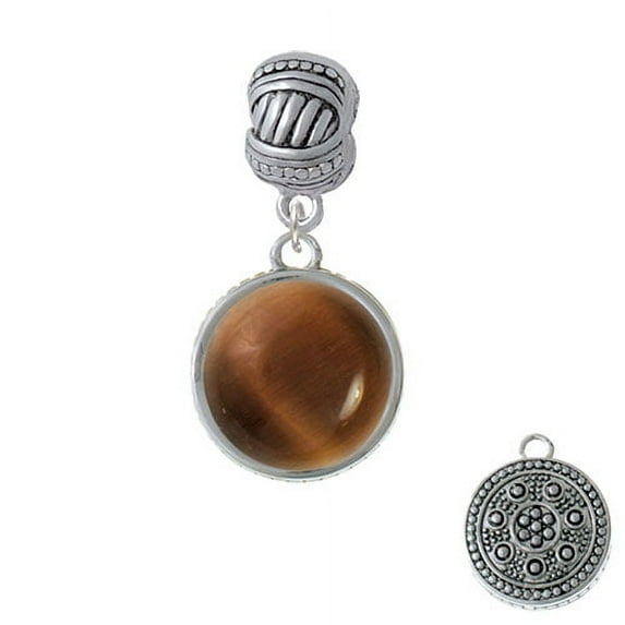 Round - Imitation Cat's Eye - Brown - Large Rope with Cross Beads Charm Bead