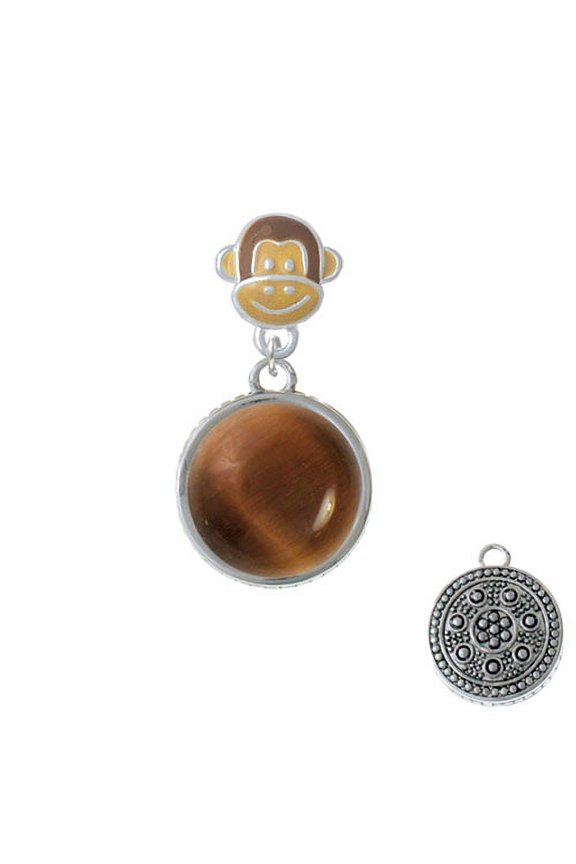 Round - Imitation Cat's Eye - Brown - Monkey Face Charm Bead