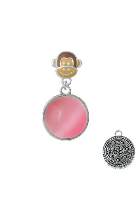Round - Imitation Cat's Eye - Pink - Monkey Face Charm Bead