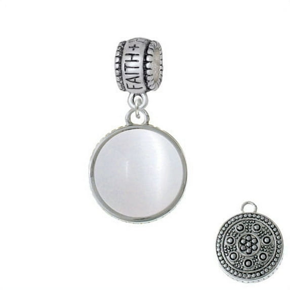 Round - Imitation Cat's Eye - White - Faith Hope Love Charm Bead