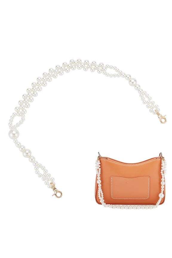 Round Imitation Pearl Bead Purse Handle 22.3 Inch Large Pearl Purse Strap Replacement Short Beaded Handbag Chain Decoration Charm with Thicken