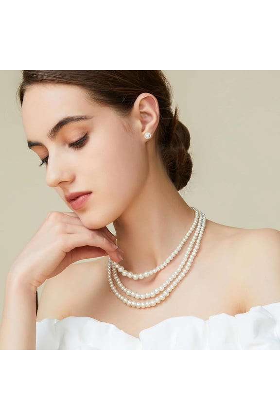 Round Imitation Pearl Necklace Vintage Multi Strands Necklace 20S Flapper Necklace For Party[o6492]