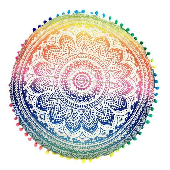Round India Mandala Elephant Boho Decorative Throw Pillow Cover Floor Mat Case