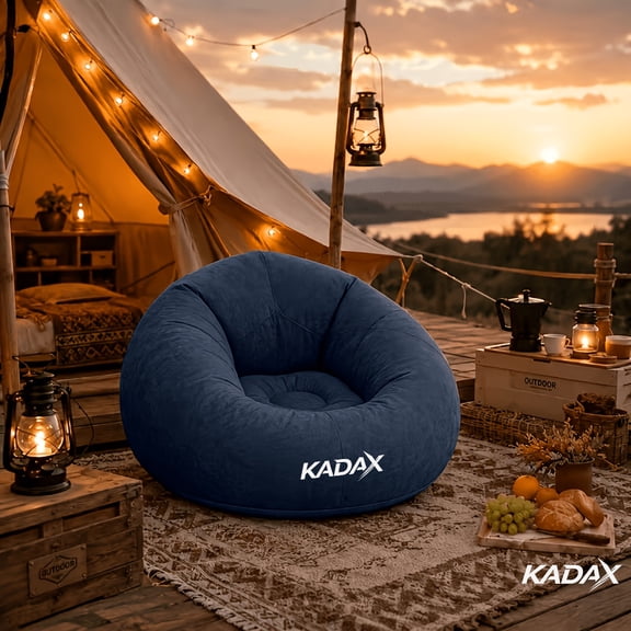 Round Inflatable Bean Bag Chair, Single Tatami Seat, Soft & Comfortable, Washable, Portable & Foldable, for Adults, Kids & Teens, Indoor Living Room & Outdoorblue